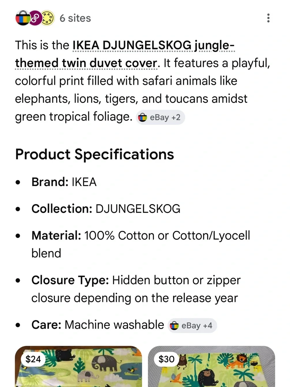 IKEA Multicolor Jungle Animal Cotton Duvet Cover w/Yellow & Blue Accents | Twin